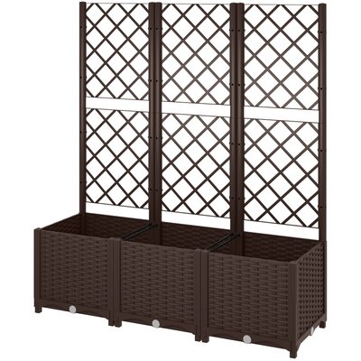 Jardinière treillis haut H.135 cm effet rotin tressé PP chocolat OUTSUNNY
