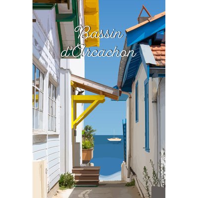 Tableau Mural Illustration Cabanes Colorées Arcachon PLAGE CEANOTHE