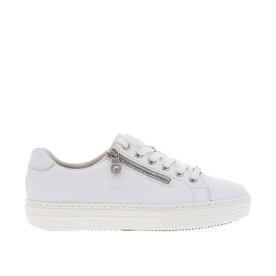 Baskets basses tennis en cuir enduit blanches avec lacets plats et zip latéral RIEKER