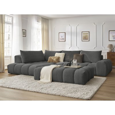Canapé d'angle fixe 5 places en tissu chiné avec pouf, EVEREST BOBOCHIC