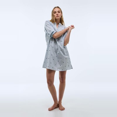 Chemise de nuit à poids brodés contrastés en coton BIO MONOPRIX