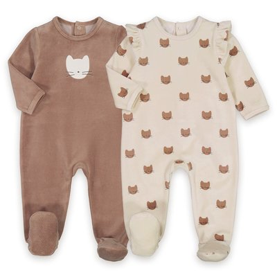 2er-Pack Samt-Strampler mit Katzenmotiv LA REDOUTE COLLECTIONS