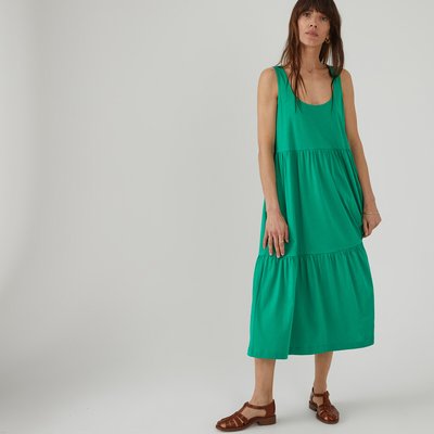 Tiered Sleeveless Midi Dress in Cotton Jersey LA REDOUTE COLLECTIONS