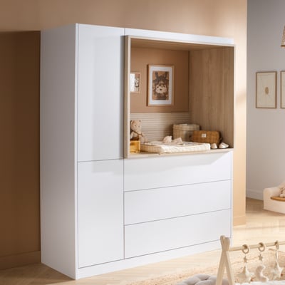 Combiné commode à langer 3 tiroirs, 1 colonne et niche décor chêne sépia SAUTHON
