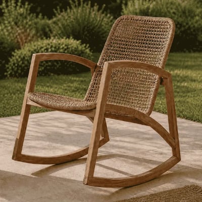 Rocking chair extérieur/intérieur en teck et corde ANNA HYDILE