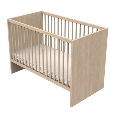 Lit bébé à barreaux en bois décor chêne suave avec matelas SAUTHON
