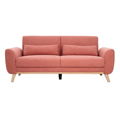 Canapé scandinave 3 places en tissu effet velours texturé terracotta et bois clair EKTOR MILIBOO