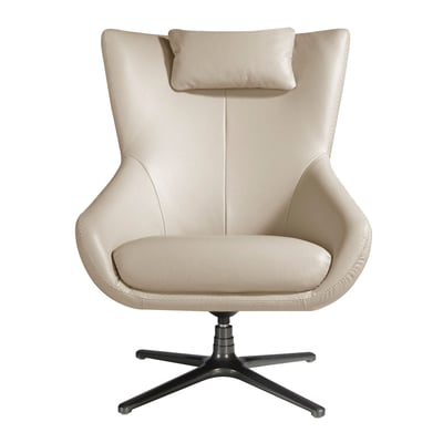 Fauteuil pivotant en cuir gris taupe ANGEL CERDA