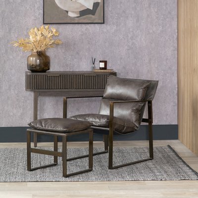 Noma Vintage Leather Accent Chair & Footstool SO'HOME