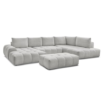 Canapé panoramique convertible 7 places en tissu chiné avec pouf, EVEREST BOBOCHIC