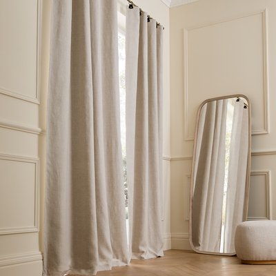 Tenda oscurante in lino lavato, passanti in pelle, Private AM.PM