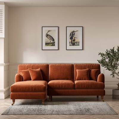 Emeline Velvet Corner Chaise Sofa with Castor Legs (Left Facing) ÉDITÉ