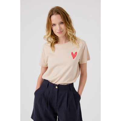 T-shirt Beige imprimé cœur et message « Latte Love » CANSU ARTLOVE