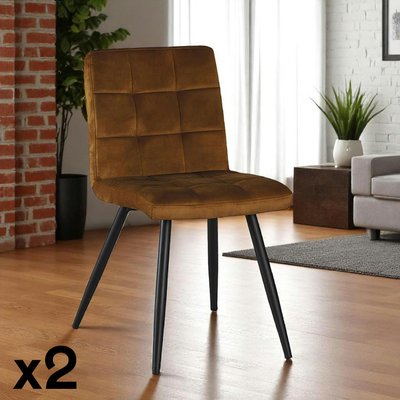 Chaise de salle à manger en velours capitonné gris style contemporain MALMOE (lot de 2) PIER IMPORT