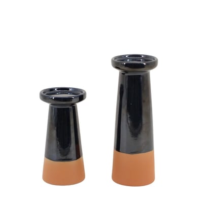 Set de 2 bougeoirs coniques noir, terracotta ORNAMI
