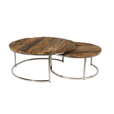 Table basse gigogne ronde en bois recyclé  MILLA MADE IN MEUBLES 