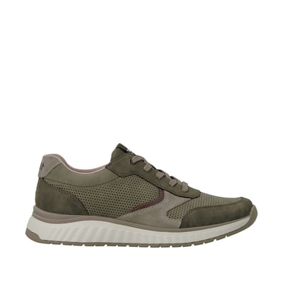 Baskets running en cuir kaki à talon plat avec des lacets et un zip latéral RIEKER