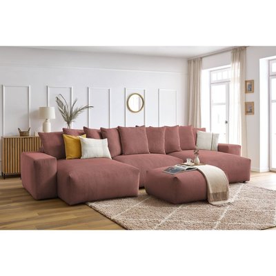 Canapé panoramique convertible 7 places en velours côtelé avec pouf, VOLTAIRE BOBOCHIC
