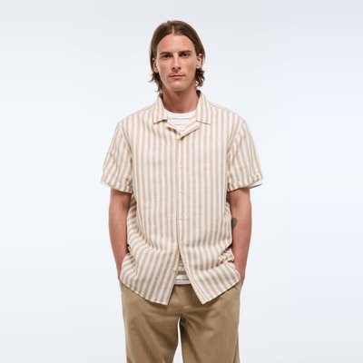 Chemise manches courtes rayée en lin et coton MONOPRIX