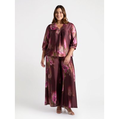 Blouse à imprimé estompé avec col en V, manche trois-quarts, pli sur le devant FIORELLA RUBINO