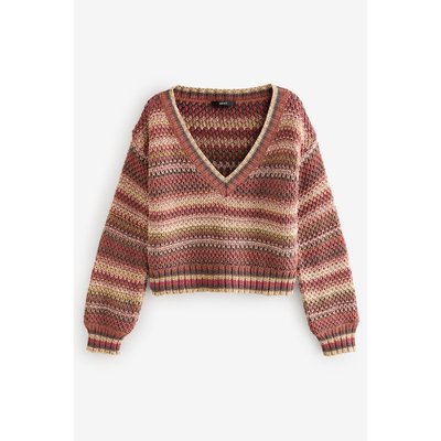 Pull à col v avec surpiqûres et rayures NEXT