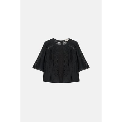 Bestickte Bluse mit Rundhalsausschnitt und kurzen Ärmeln, INGRID LOUISE MISHA