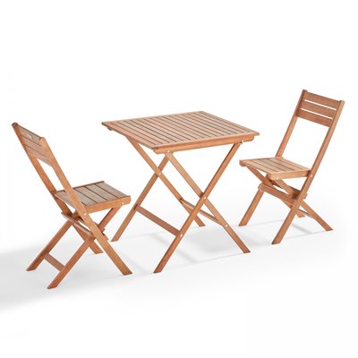 Table de jardin et 2 chaises pliantes en bois d'eucalyptus, SETE OVIALA