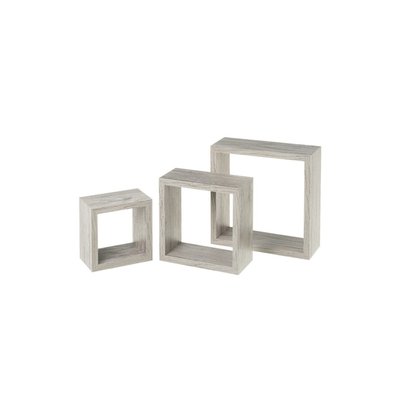 Set de 3 Étagères Murales Carrées en Bois Gris - 25X25X9cm WADIGA