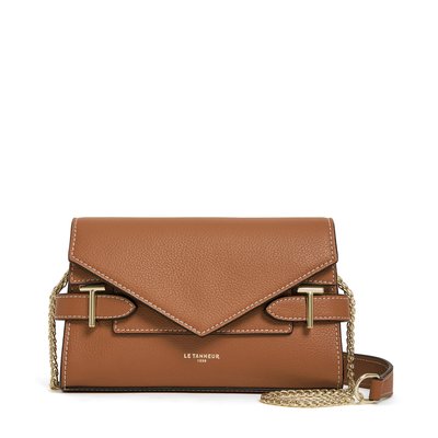 Pochette double rabat en cuir grainé EMILIE LE TANNEUR