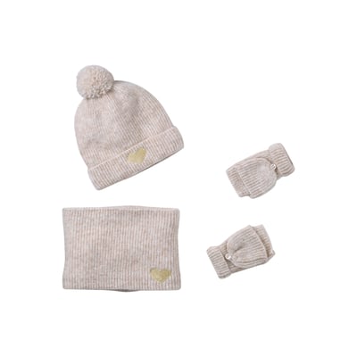 Ensemble bonnet, snood, moufles/mitaines avec badge coeur VERTBAUDET