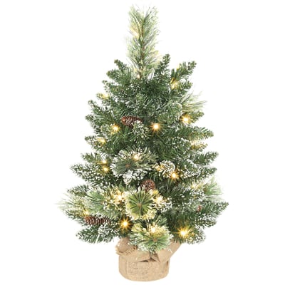 Sapin de Noël artificiel LED de table bureau H.60cm avec décorations toile de lin HOMCOM