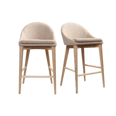 Tabourets de bar scandinaves en tissu beige et frêne massif H66.5 cm (lot de 2) DALIA MILIBOO