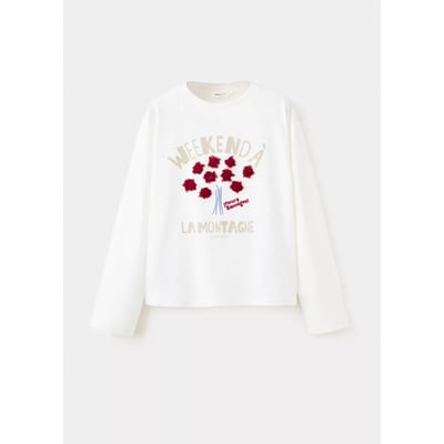 T-shirt en coton avec imprimé floral et message MANGO KIDS