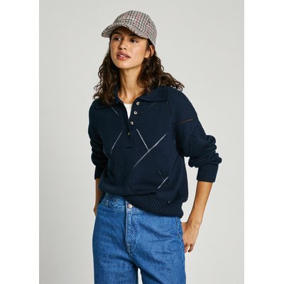 Пуловер из ажурного трикотажа с воротником поло IDRIS PEPE JEANS