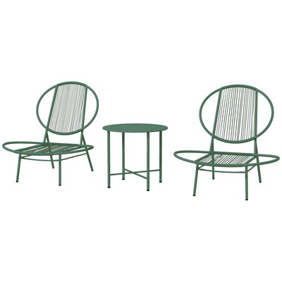 Salon de jardin design Acapulco 2 personnes 3 pièces acier PE filaire vert OUTSUNNY
