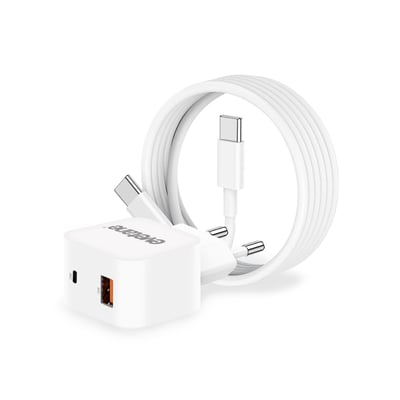 Chargeur Secteur 25W Double Port USB-C & USB-A + Câble 2m USB-C vers USB-C  – Charge Rapide Compatible Apple iPhone / Samsung Galaxy / Google Pixel EVETANE