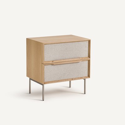 Omid 2-Drawer Bedside Table in Oak and Textured Fabric AM.PM