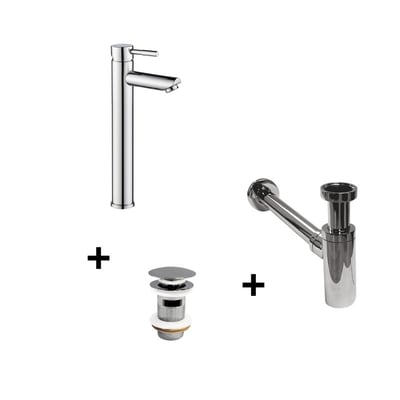 Robinet bec haut TAP + bonde CLINT + siphon SIMON MOB IN