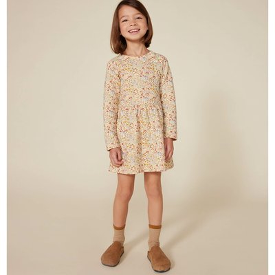 Printed Cotton Mix Dress with Long Sleeves PETIT BATEAU