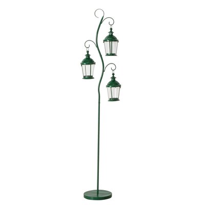 Lanterne triple sur pied en métal vert 28x38x183cm WADIGA