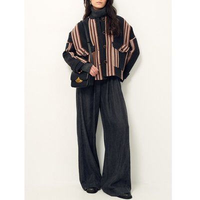 Yaletown Striped Cropped Jacket in Wool Mix SESSUN