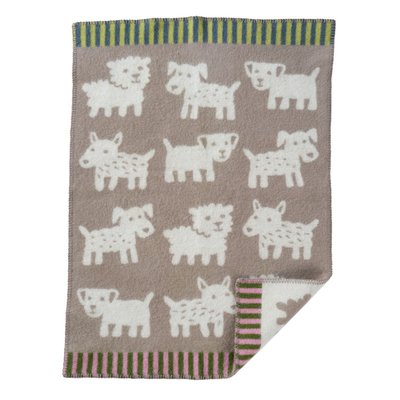 Plaid bébé laine agneau bio petits chiens  Voff KLIPPAN