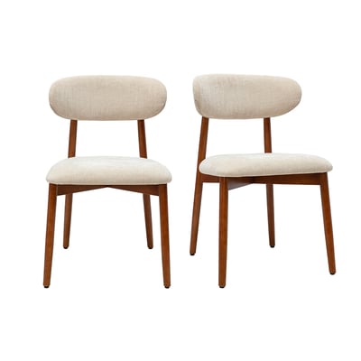 Chaises en tissu effet velours texturé beige et bois foncé noyer (lot de 2) SIAME MILIBOO