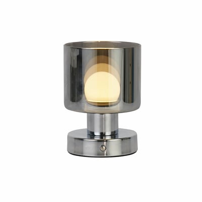 Vannes Rechargeable Smoked Glass Table Lamp in Chrome SO'HOME