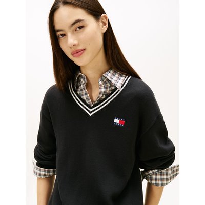Vestido jersey, cuello de pico, manga larga TOMMY JEANS