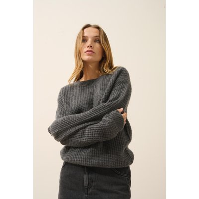Pull Col Rond 6 Fils Anthracite Chiné Assam JUST CASHMERE