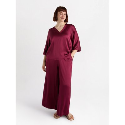 Blouse en satin à col en V large et manches trois-quarts FIORELLA RUBINO