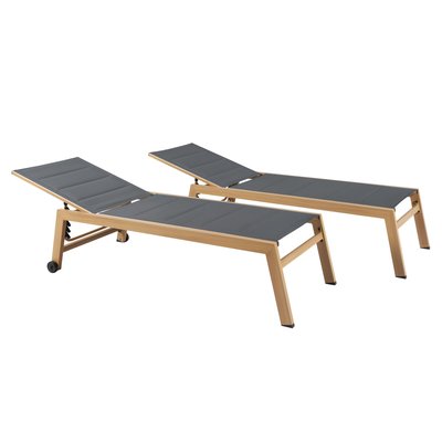 Lot de 2 bains de soleil en aluminium effet bois avec roues, inclinables 5 positions FUTUNA OVIALA
