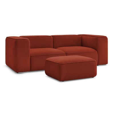 Canapé droit fixe 3 places en tissu texturé avec pouf, ZEPHYR BOBOCHIC