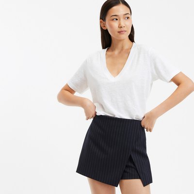 Tee shirt en lin col v manches courtes LA REDOUTE COLLECTIONS